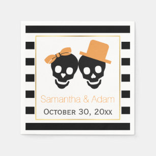 Serviette Jetable Crânes couple et rayures Halloween mariage