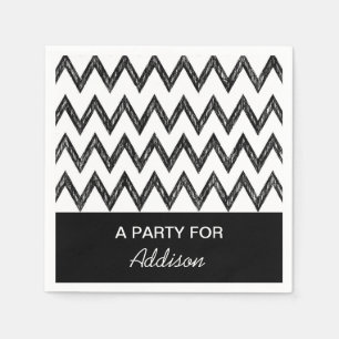 Serviette Jetable Crayon Tendance Noir et Blanc Chevron Avec Nom