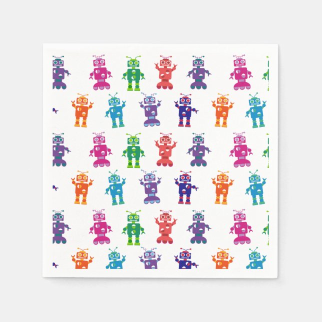 Serviette Jetable Crazy Robot Motif thème fête d'anniversaire (Devant)