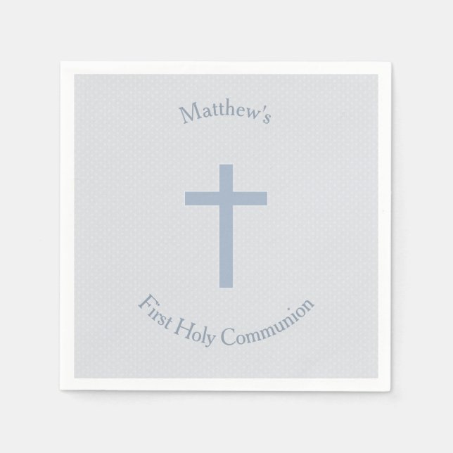 Serviette Jetable Croix Bleue Pastel Communion (Devant)