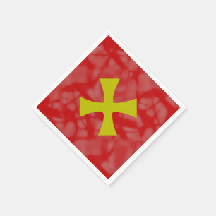 Serviette Jetable Croix byzantine en faux or sur fond rouge