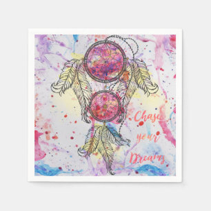 Serviette Jetable Croquis en aquarelle Dreamcatcher "Chase your Drea