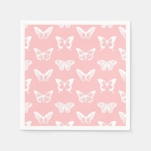 Serviette Jetable Croquis papillon, rose coquille et blanc