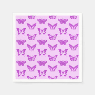 Serviette Jetable Croquis papillon, rose orchidée et violet