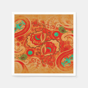 Serviette Jetable Cru brûlé génial Paisley de turquoise de rouge