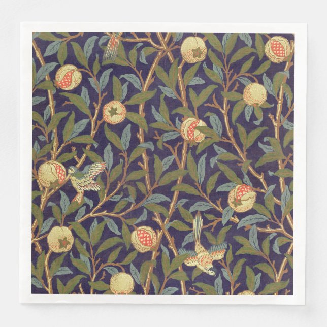 Serviette Jetable Cru d'oiseau et de grenade de William Morris (Devant)