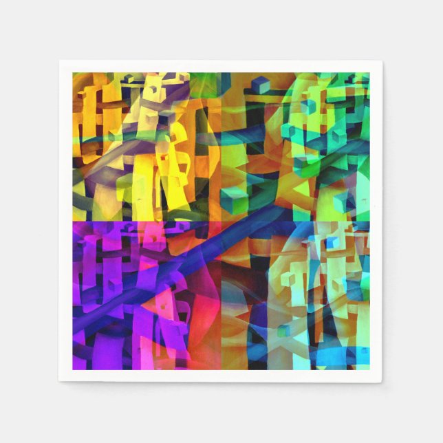 Serviette Jetable Cubes abstraits violets (Devant)