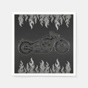 Serviette Jetable Cuir noir moto party biker chrome argenté