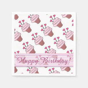 Serviette Jetable Cupcakes Coeur Rose et Blanc Cute Anniversaire ser