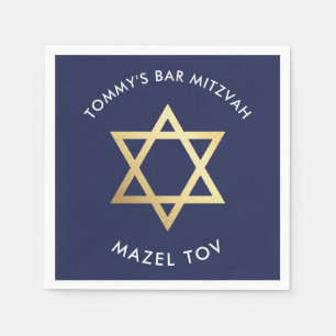 Serviette Jetable CUSTOM Bar Mitzvah mazel tov étoile marine + or
