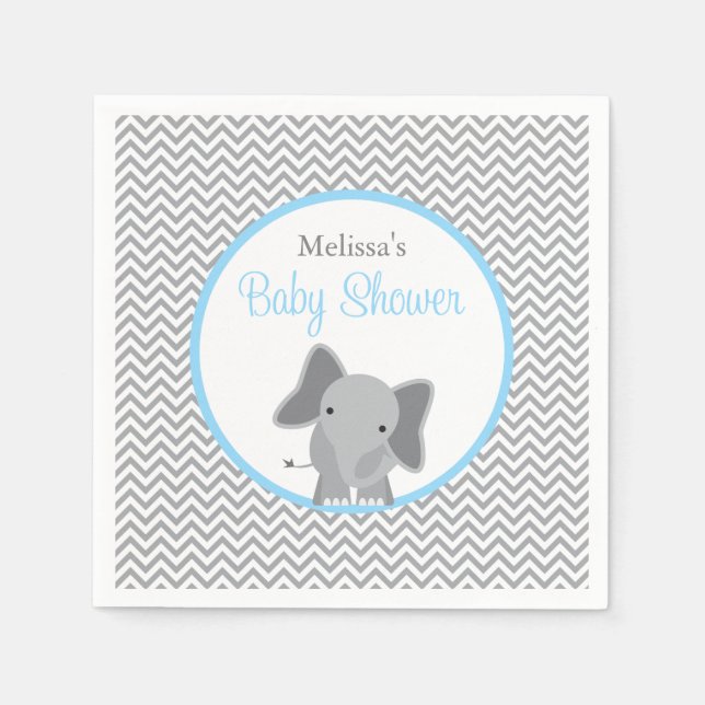Serviette Jetable Cute Elephant Chevron Baby shower bleu clair (Devant)