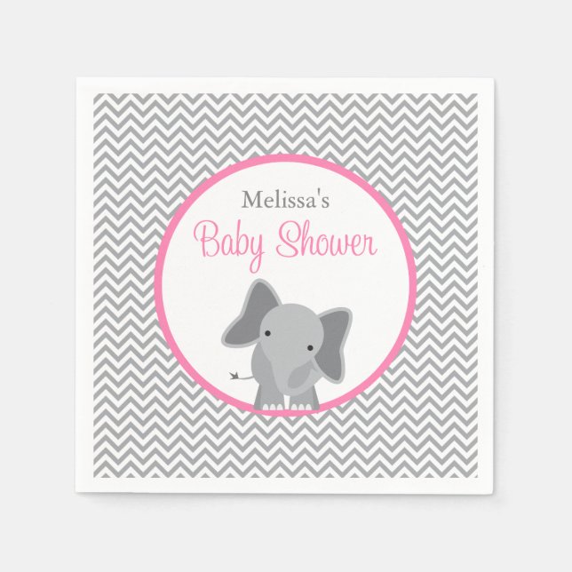Serviette Jetable Cute Elephant Chevron Baby shower rose (Devant)