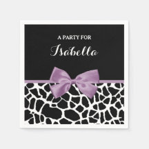 Cute Giraffe Imprimer Lavande Violet Bow Avec Nom