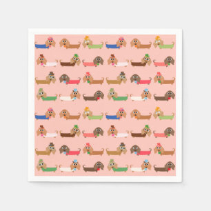 Serviette Jetable Dachshunds sur rose