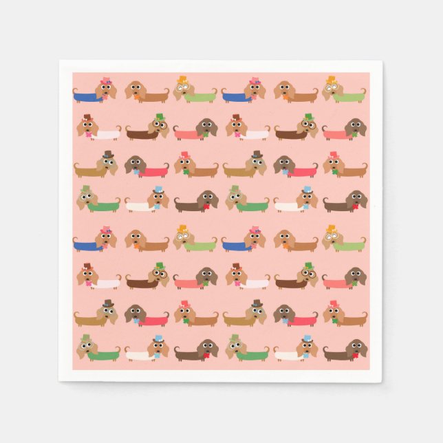 Serviette Jetable Dachshunds sur rose (Devant)