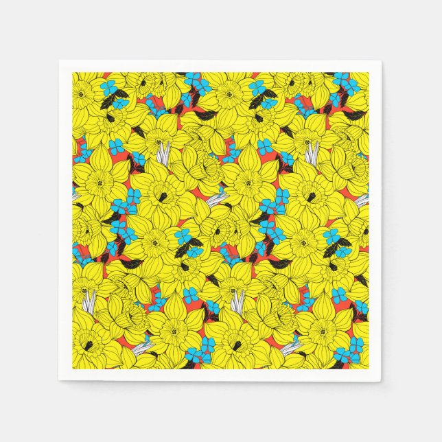 Serviette Jetable Daffodiques motif floral printanier (Devant)
