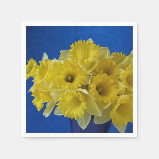 Serviette Jetable Daffodiques sur bleu (Devant)