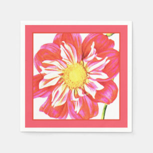 Serviette Jetable Dahlia rayée rouge corail et blanche