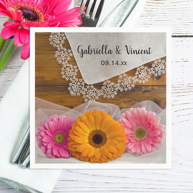 Serviette Jetable Daisy Trio et Mariage campagnard en dentelle Vinta (Créateur téléchargé)