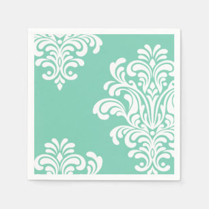 Serviette Jetable Damask blanc sur Aqua Motif