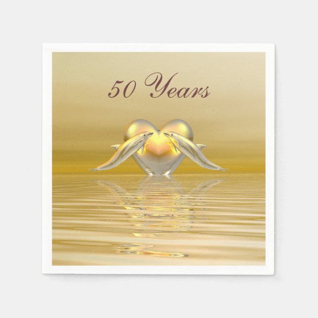 Serviette Jetable Dauphins et Coeur du Golden Anniversaire (Devant)