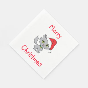 Serviette Jetable Déjeuner de Noël/Blanc standard Napkin/Kitten