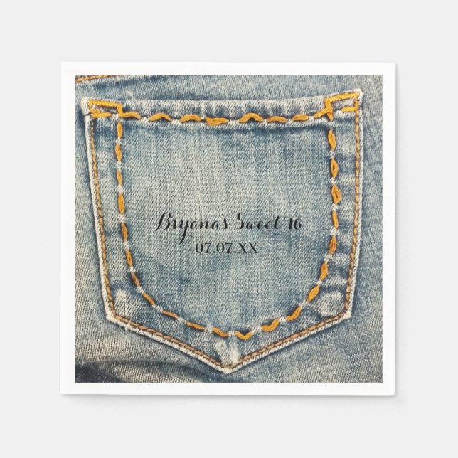 Serviette Jetable Denim Jean Poche Poche Anniversaire (Devant)
