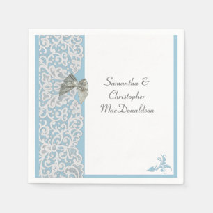 Serviette Jetable Dentelle bleue pastel et blanche mariage tradition