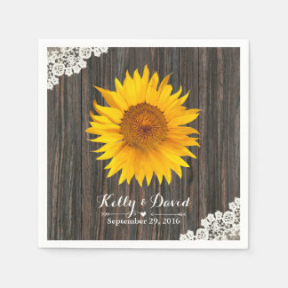 Serviette Jetable Dentelle de tournesol rustique et Mariage de bois