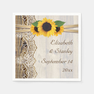 Serviette Jetable Dentelles et tournesols sur mariage de bois