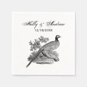 Serviette Jetable Dessin en noir et blanc d'un faisan de chasse vint