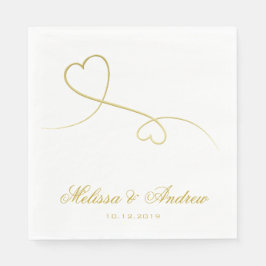 Serviette Jetable Deux Coeurs Or Élégants | Mariage personnalisé