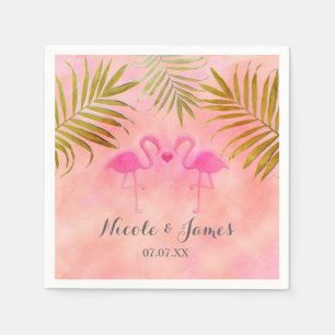 Serviette Jetable Deux Flamants roses roses Aquarelle Plage Mariage