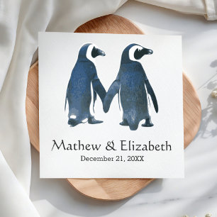 Serviette Jetable Deux pingouins mignons Mariage romantique