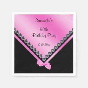 Serviette Jetable Diamants mousseux et Bow rose 50e anniversaire