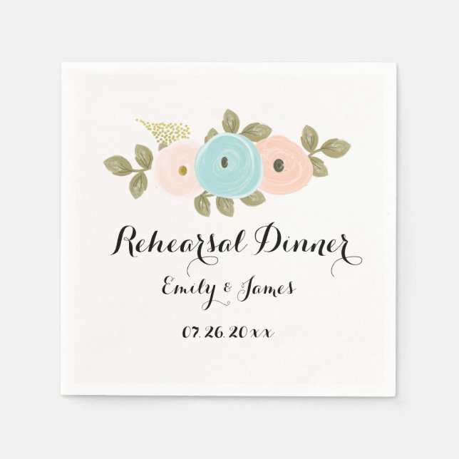 Serviette Jetable Dîner de répétition du Mariage d'aquarelle florale (Devant)