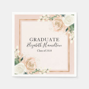 Serviette Jetable Diplôme Floral Chic Rose et Rose Gold
