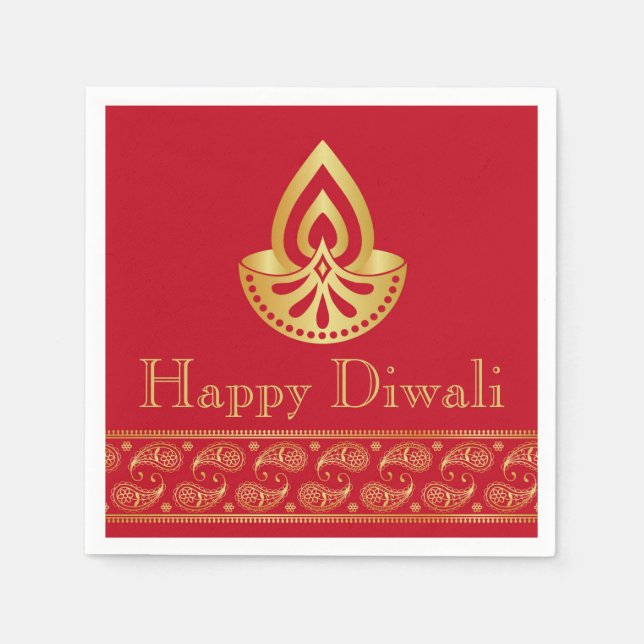 Serviette Jetable Diwali Papier Napkin Gold Diya Motif indien (Devant)