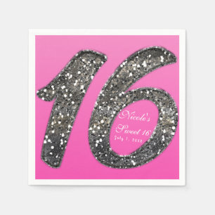 Serviette Jetable Douze ans rose paillettes glamour Anniversaire sur