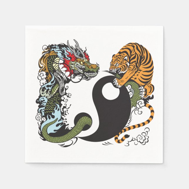 Serviette Jetable dragon and tiger yin yang (Devant)