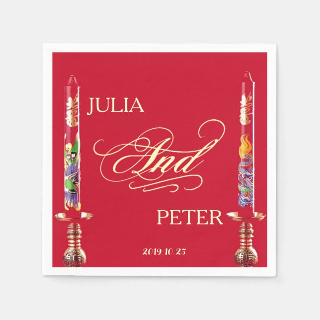 Serviette Jetable Dragon-Phoenix Bougies rouges Mariage chinois (Devant)