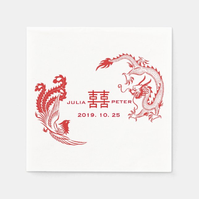 Serviette Jetable Dragon-Phoenix moderne Mariage chinois personnalis (Devant)