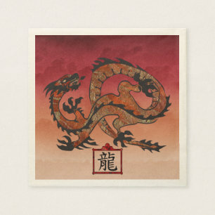 Serviette Jetable Dragon rouge chanceux, 龙