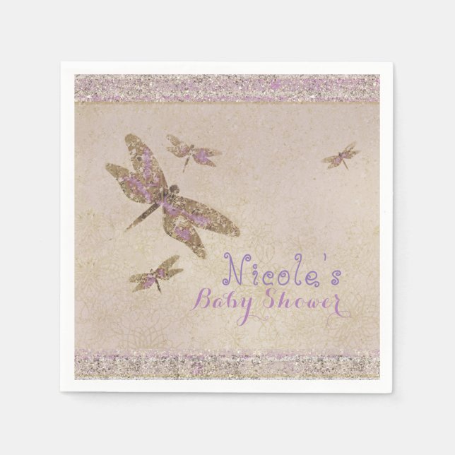 Serviette Jetable Dragonlies Purple & Or Dragonfly Custom Party (Devant)