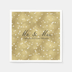 Serviette Jetable Dreamy Gold Bokeh Confetti M. et Mme Mariage