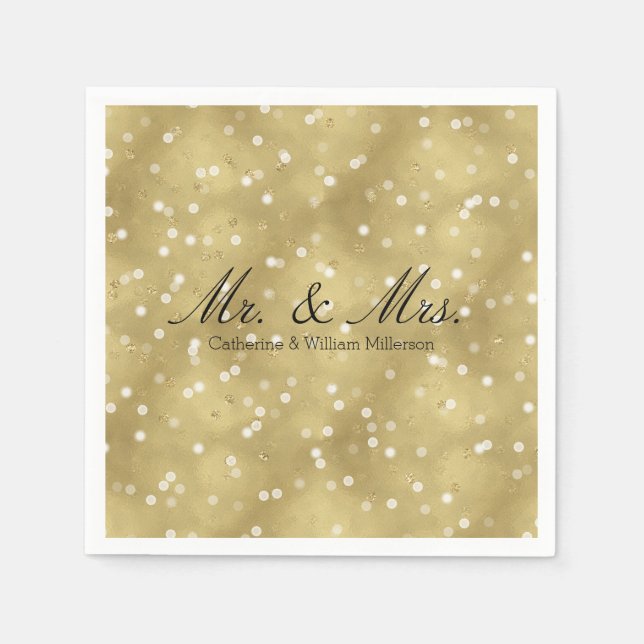 Serviette Jetable Dreamy Gold Bokeh Confetti M. et Mme Mariage (Devant)