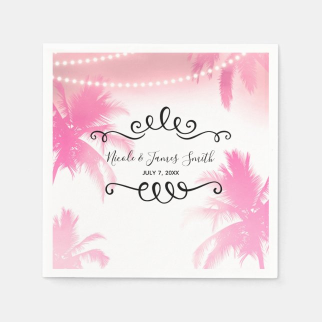 Serviette Jetable Dreamy Pink Palm Trees & String Lights Party (Devant)