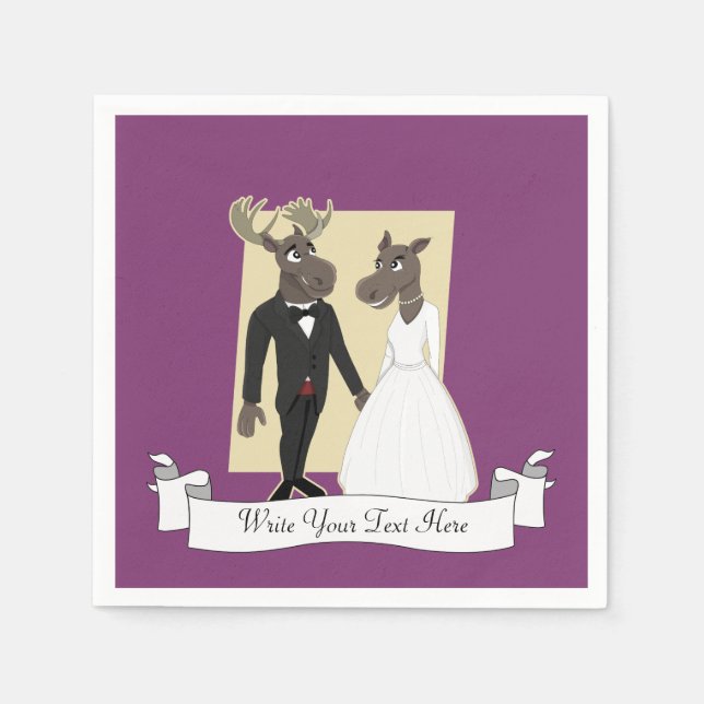 Serviette Jetable Drôle Caricature du Mariage d'orignal (Devant)