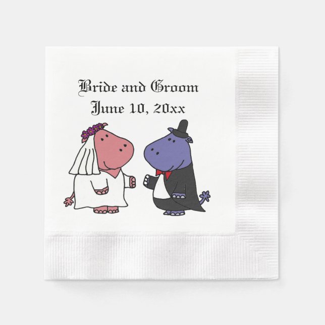 Serviette Jetable Drôle mariée et Mariage d'hippo de chambre Caricat (Devant)