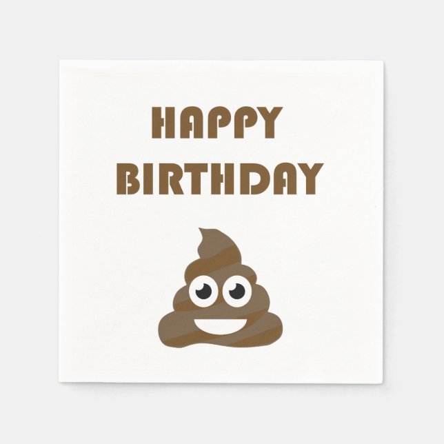 Serviette Jetable Drôle mignon Joyeux fête d'anniversaire Poop Emoji (Devant)